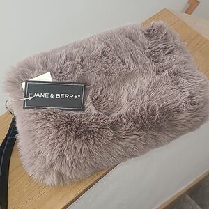 Jane & Berry Taupe Faux Fur Wristlet Clutch